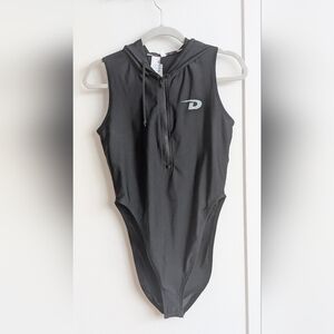 Black DKNY TECH Sleeveless Hooded Bodysuit